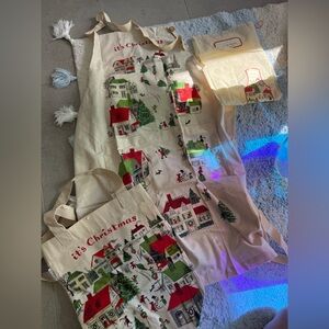 Festive Christmas Holiday vintage cotton Apron and Tote Set